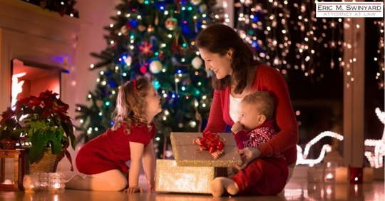 Mom with children on christmas